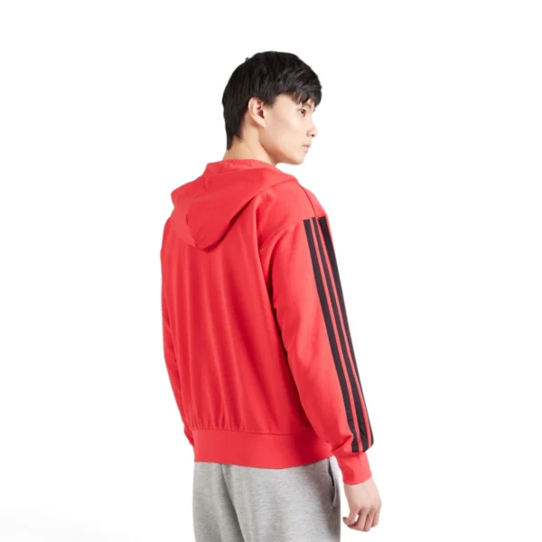 men Essentials 3-Stripes Fleece Hoodie Pure Ruby / Black
