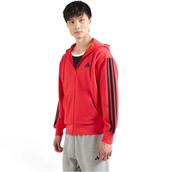 men Essentials 3-Stripes Fleece Hoodie Pure Ruby / Black