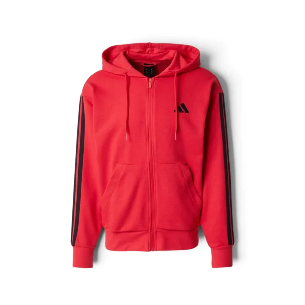 men Essentials 3-Stripes Fleece Hoodie Pure Ruby / Black