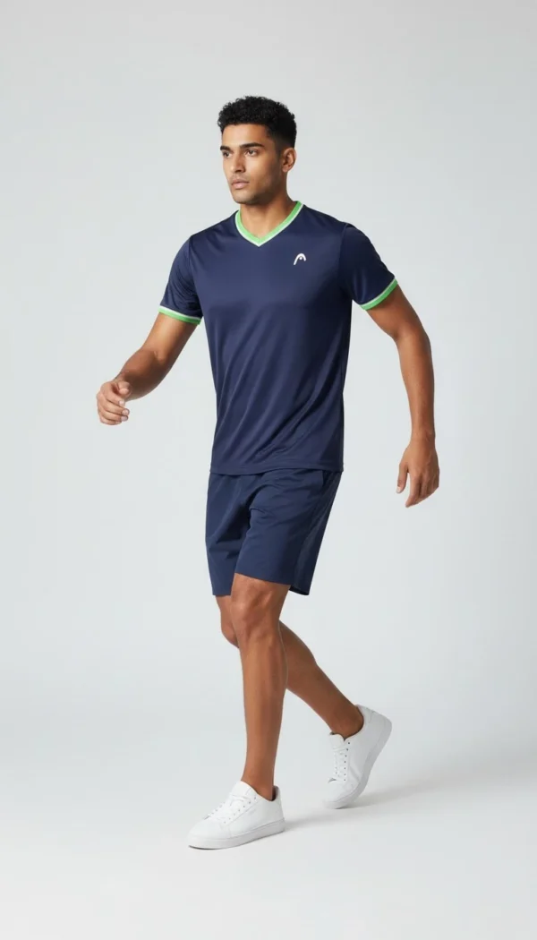 Men's Reflective V-Neck Activewear T-Shirt  Navy/Green