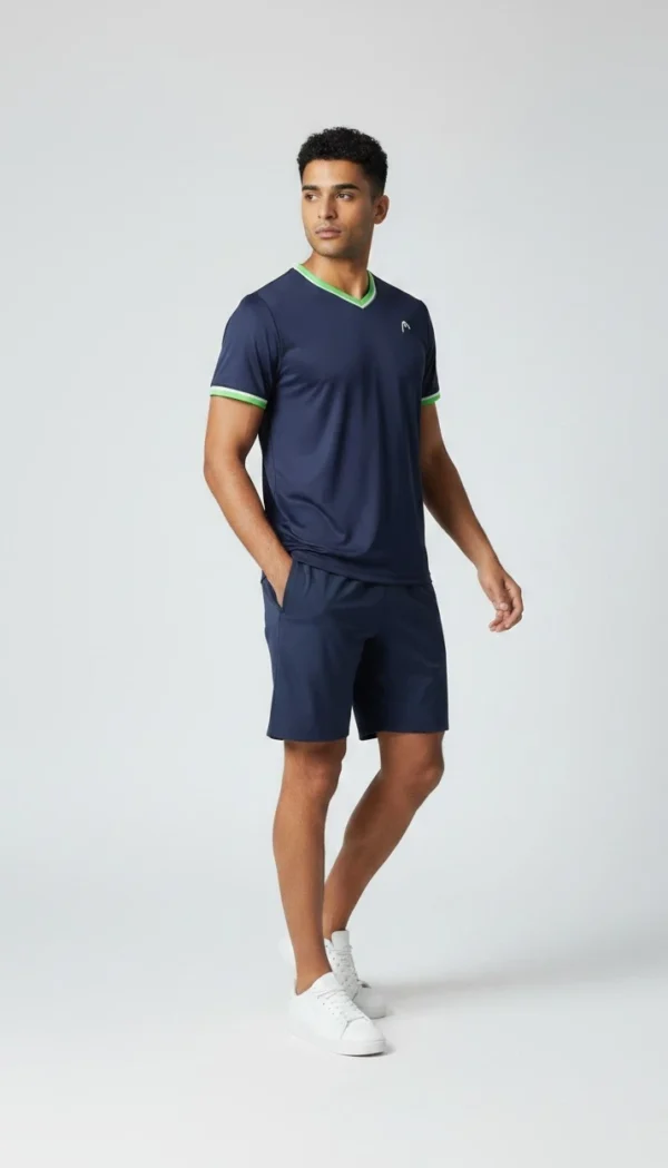 Men's Reflective V-Neck Activewear T-Shirt  Navy/Green