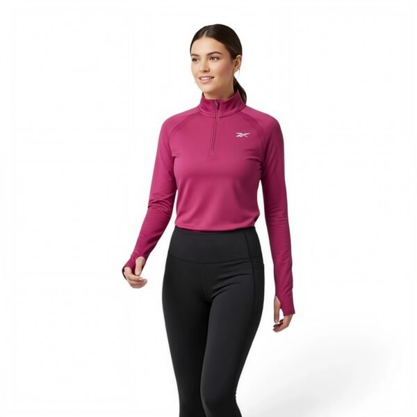 Reebok Womens Plus Logo 1/2 Zip Top Pink