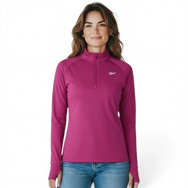 Reebok Womens Plus Logo 1/2 Zip Top Pink
