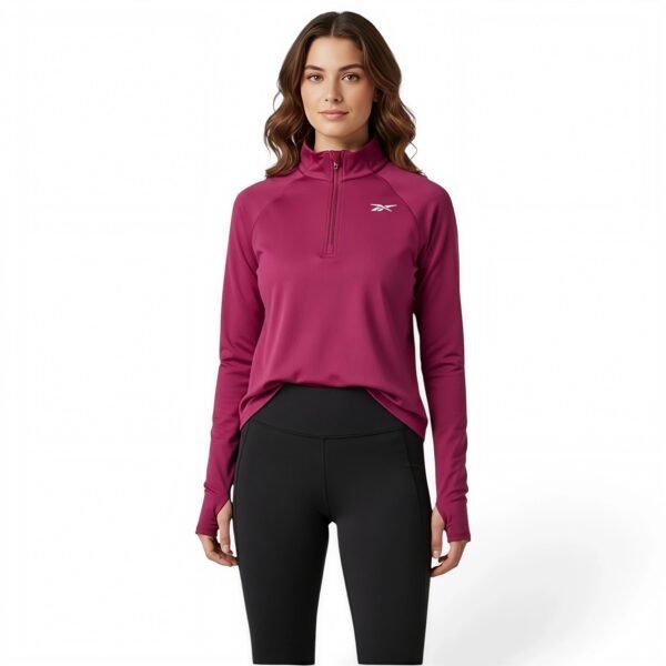 Reebok Womens Plus Logo 1/2 Zip Top Pink