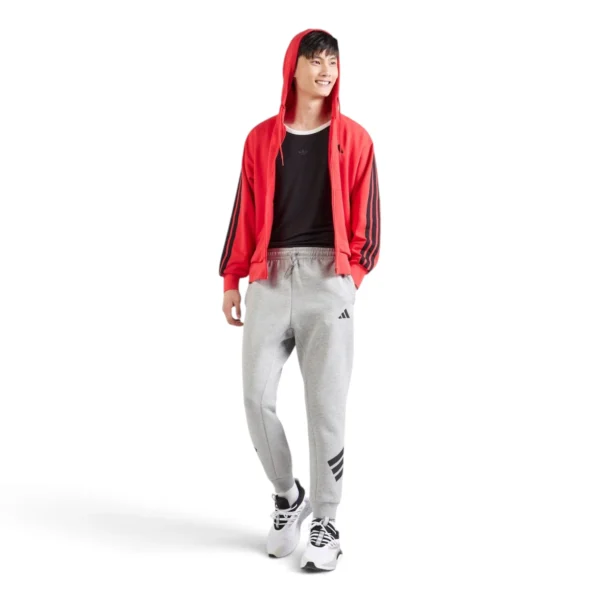 men Essentials 3-Stripes Fleece Hoodie Pure Ruby / Black