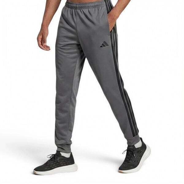 adidas men 3-Stripes Tricot Regular Tapered Track Pants Grey Six / Black