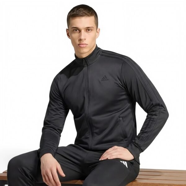 adidas men Essentials Warm-Up 3-Stripes Track Jacket Black/Black